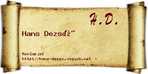 Hans Dezső névjegykártya